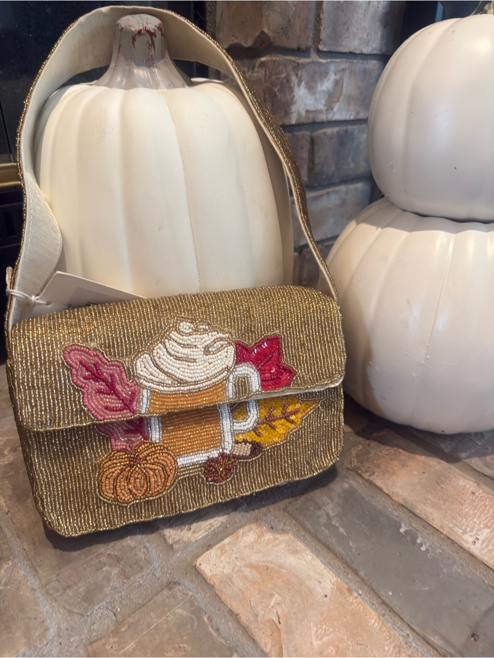 NWT From India to You Beaded Fall Coffee Pumpkin Spice Handbag